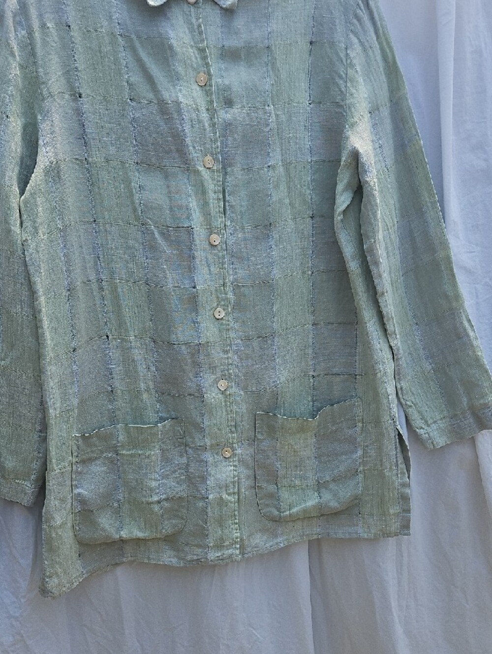 Women Listed HongKong Linen Light Blue & Mint Open Weave With Pockets0009